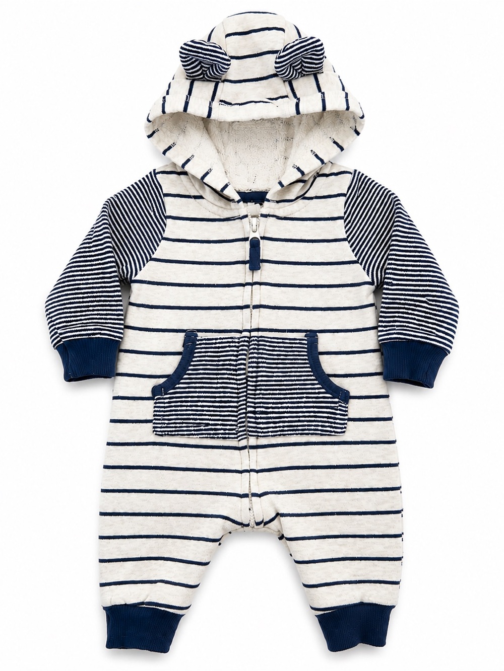 Carter's Navy and Cream Striped Hooded One-Piece